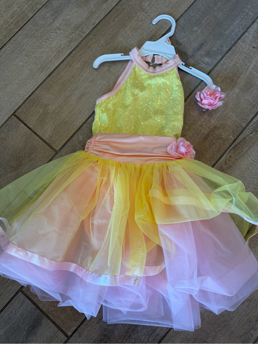 Weissman Yellow and Pink Tulle Dance Costume Dress